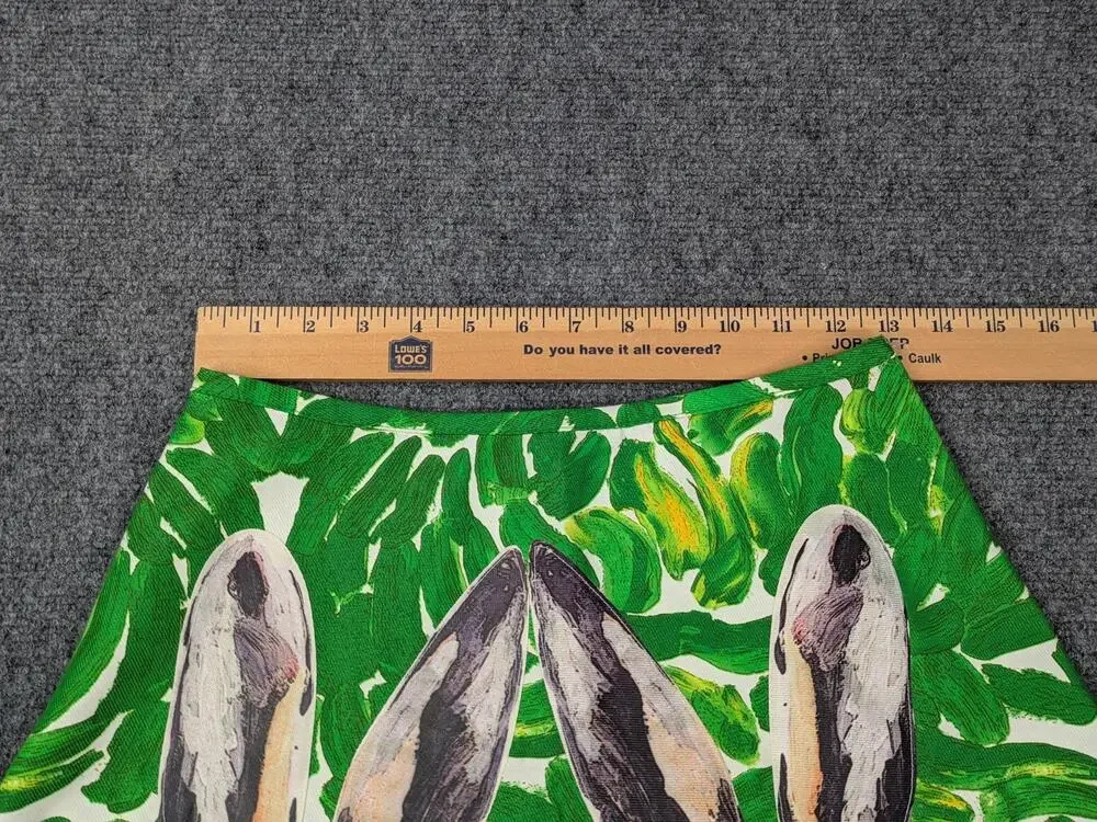 SEVEN PLUS Skirt Womens M Green Bunny Rabbit Art Print A-Line Pockets Graphic
